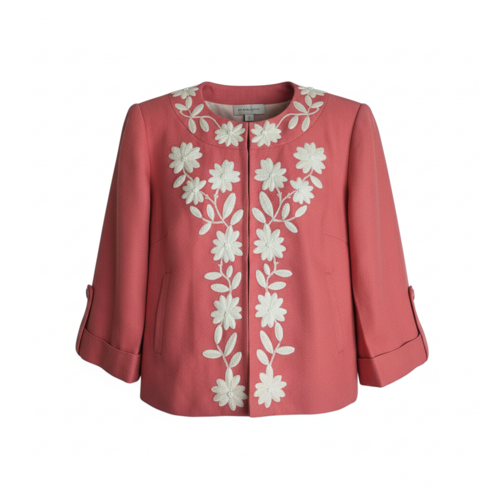 Vintage NYGÅRD Coral Pink Embroidered Blazer | Size 18