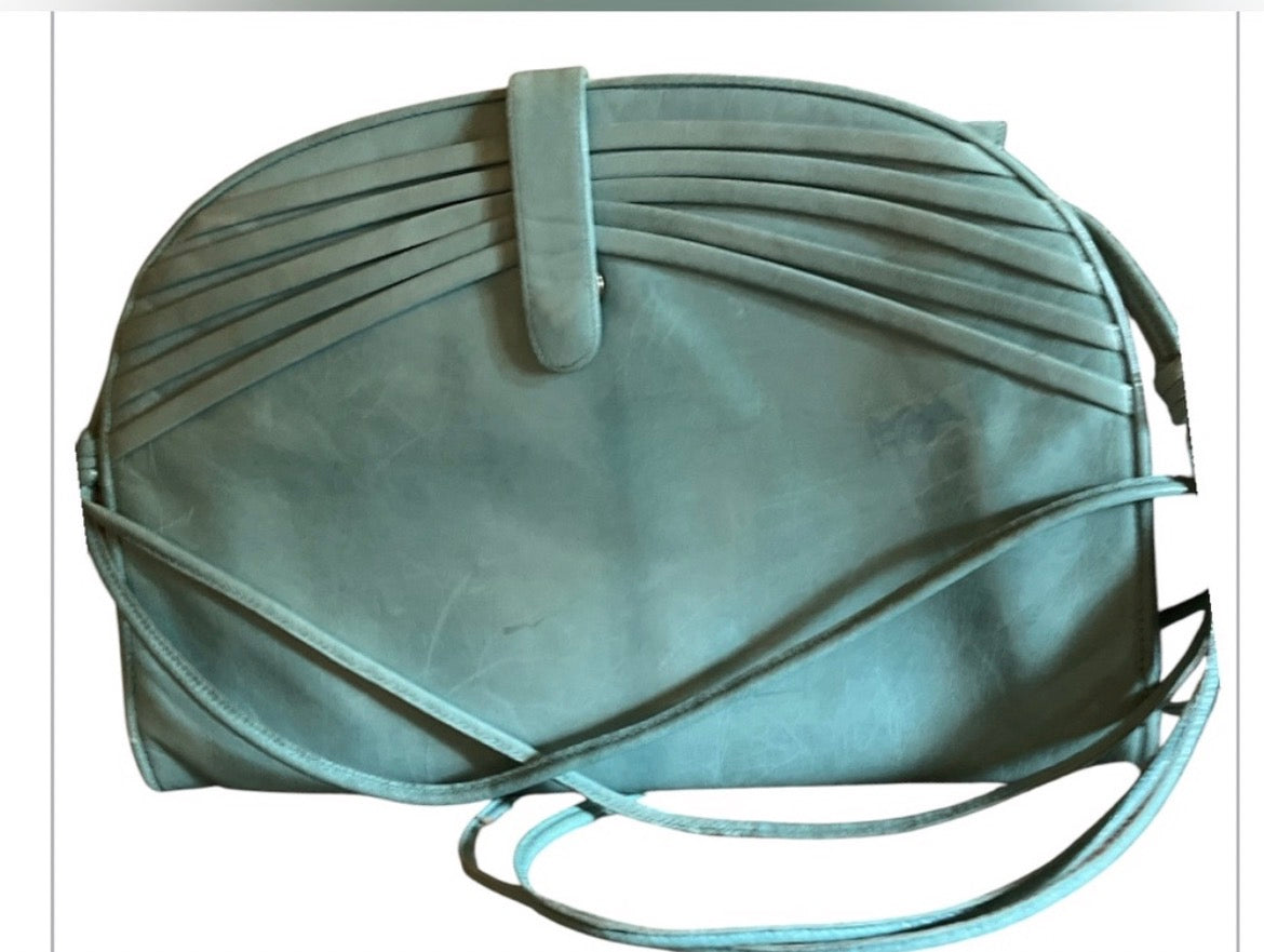 Vintage Made in Italy genuine Sage Green Leather cross body handbag