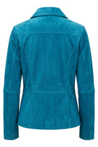 Dusty Teal Genuine Leather Jacket / Blazer — Tailored Three-Button Style