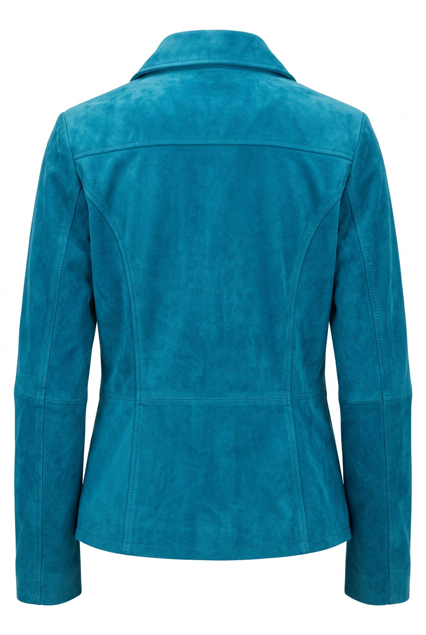 Dusty Teal Genuine Leather Jacket / Blazer — Tailored Three-Button Style