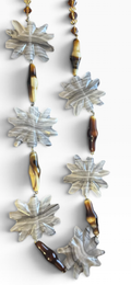 Vintage Carved Banded Agate Star Flower Necklace with Amber Crystal Beads