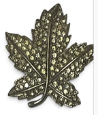 Rhinestone Pavé Maple Leaf Brooch — Vintage Silver-Tone Statement Pin