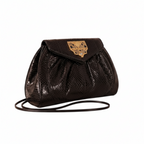 Vintage Pantera Black Snakeskin-Textured Hard-Body Crossbody Bag