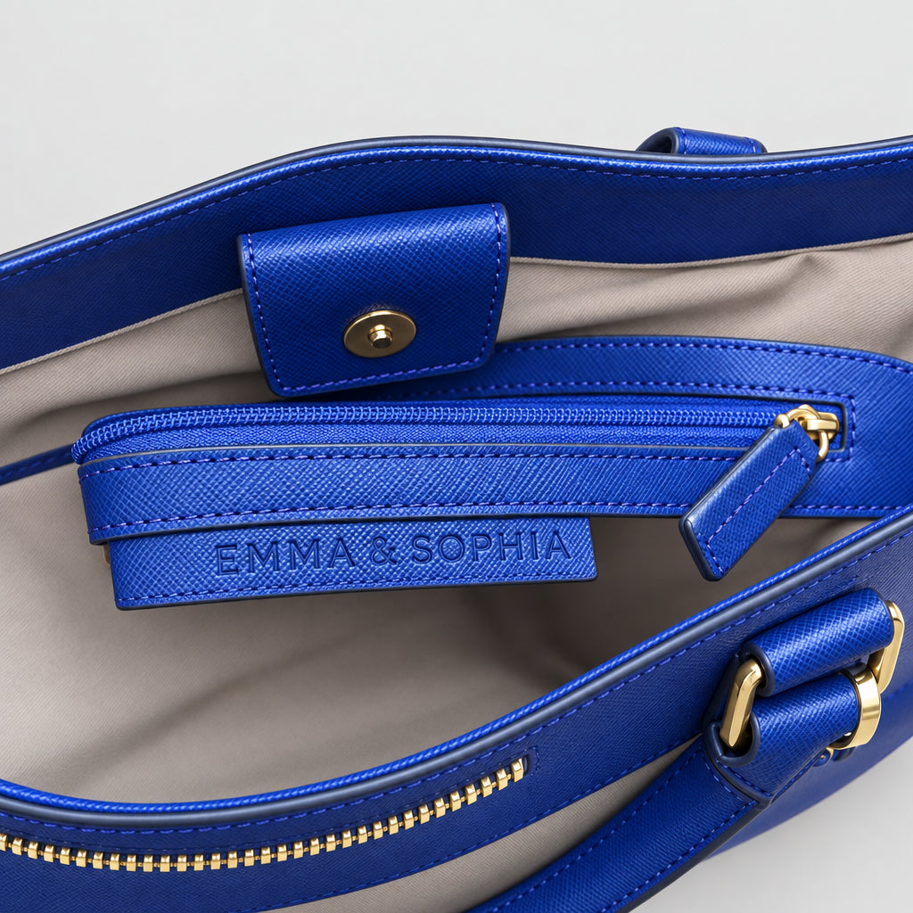 Emma & Sophia Blue Floral Structured Satchel Handbag
