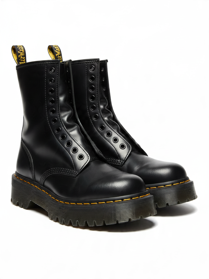 Dr. Martens Jadon Black Leather Platform Combat Boots – Size 6