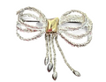Silver-Tone Bow Brooch with Beaded Tassels — Vintage Ribbon Pin
