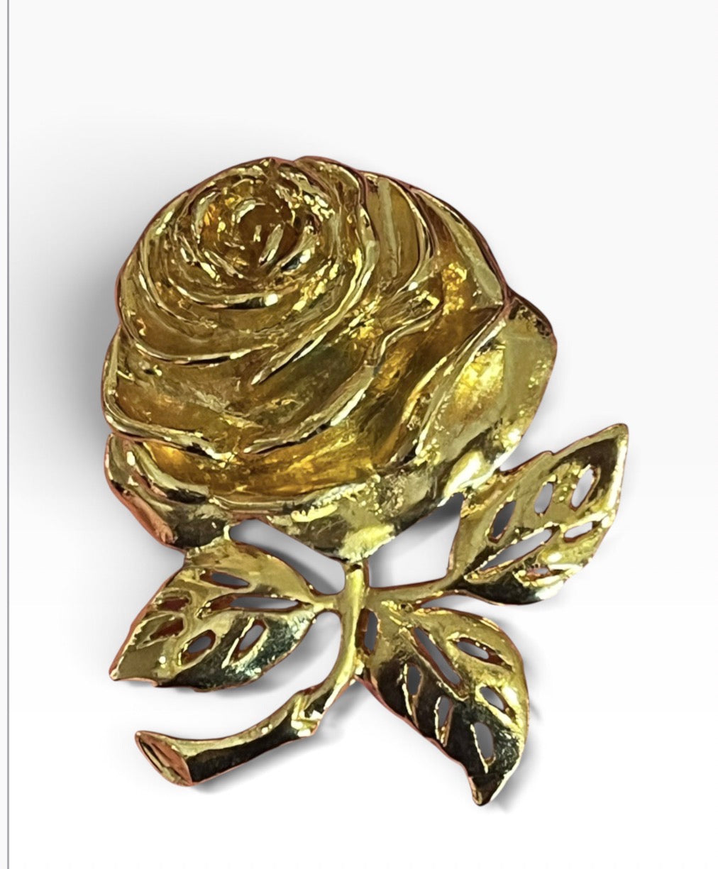 Gold-Tone Rose Brooch — Vintage-Inspired Botanical Pin