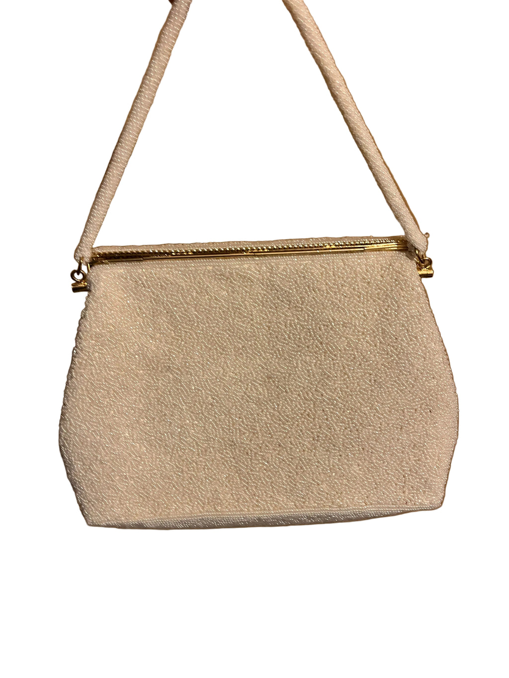 Vintage Ivory Beaded Floral Needlepoint Handbag — Scalloped Evening Purse