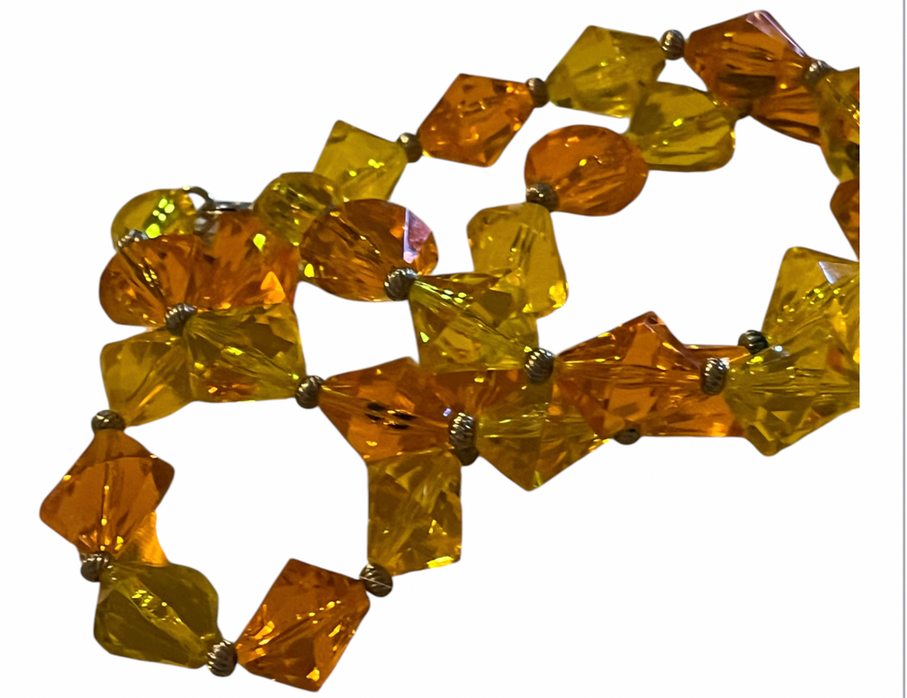 Amber Faceted Glass Bead Necklace — Vintage Statement Piece