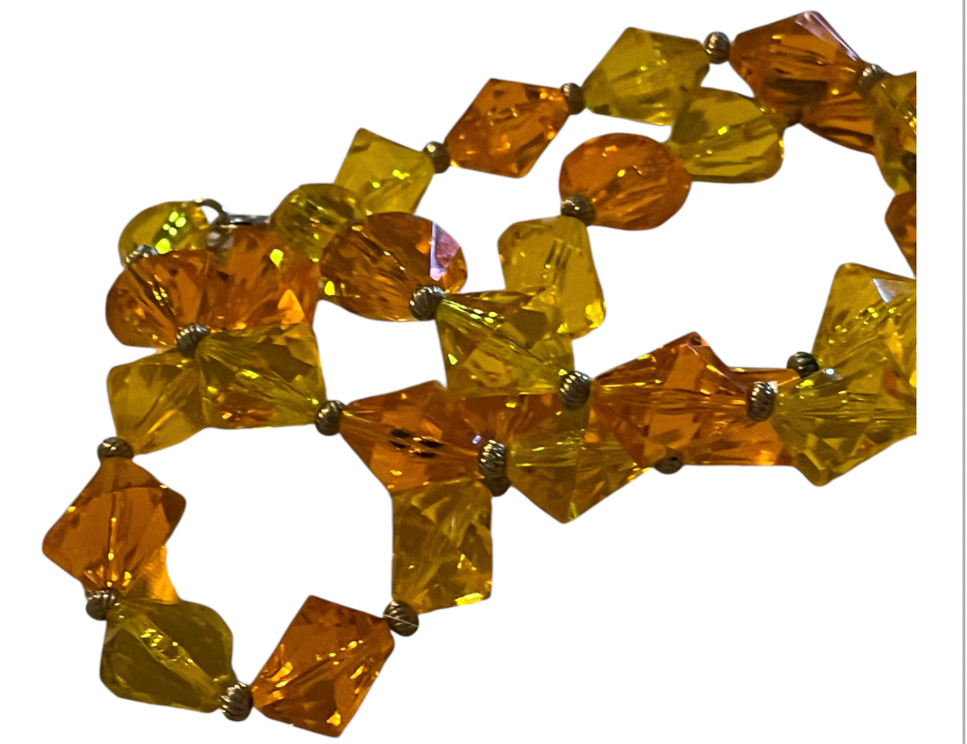Amber Faceted Glass Bead Necklace — Vintage Statement Piece