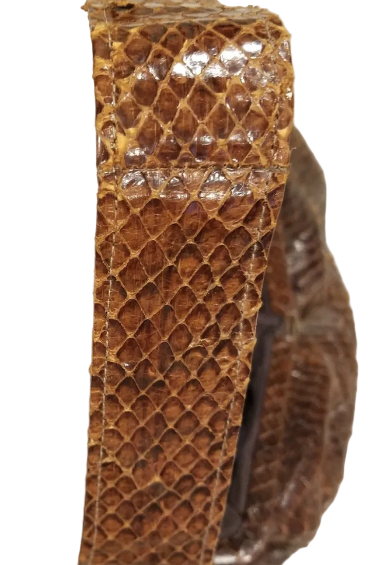 Vintage Brown Snakeskin Frame Handbag with Gold-Tone Clasp