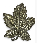 Rhinestone Pavé Maple Leaf Brooch — Vintage Silver-Tone Statement Pin