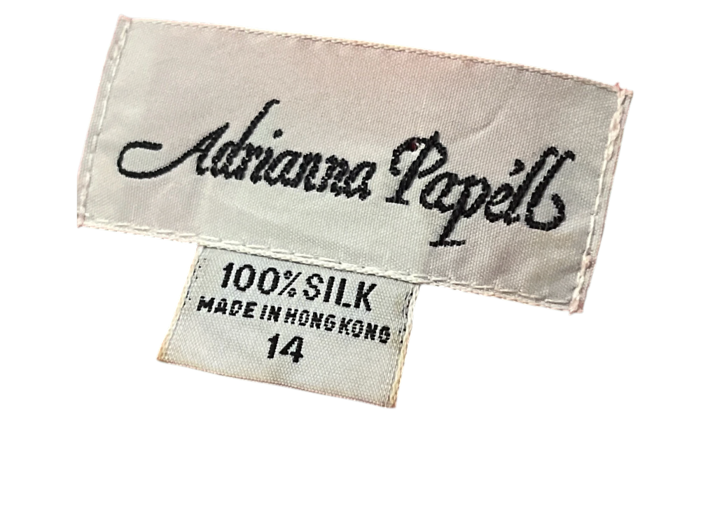 Recycle Me Fancy vintage Adrianna Papell fuchsia silk jacket label showing 100% silk material and size 14 tag