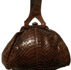 Vintage Brown Snakeskin Frame Handbag with Gold-Tone Clasp