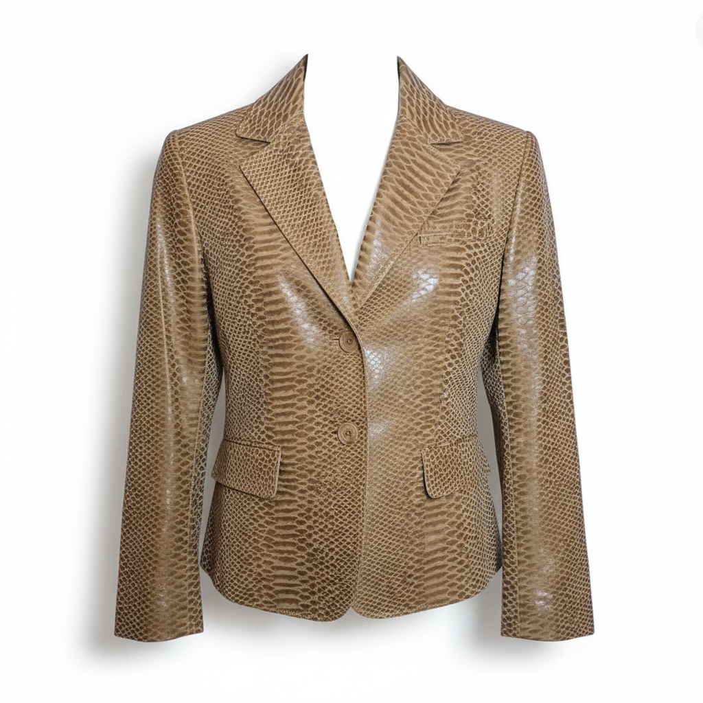 Pamela McCoy Vintage Tan Textured Leather Blazer | Size L