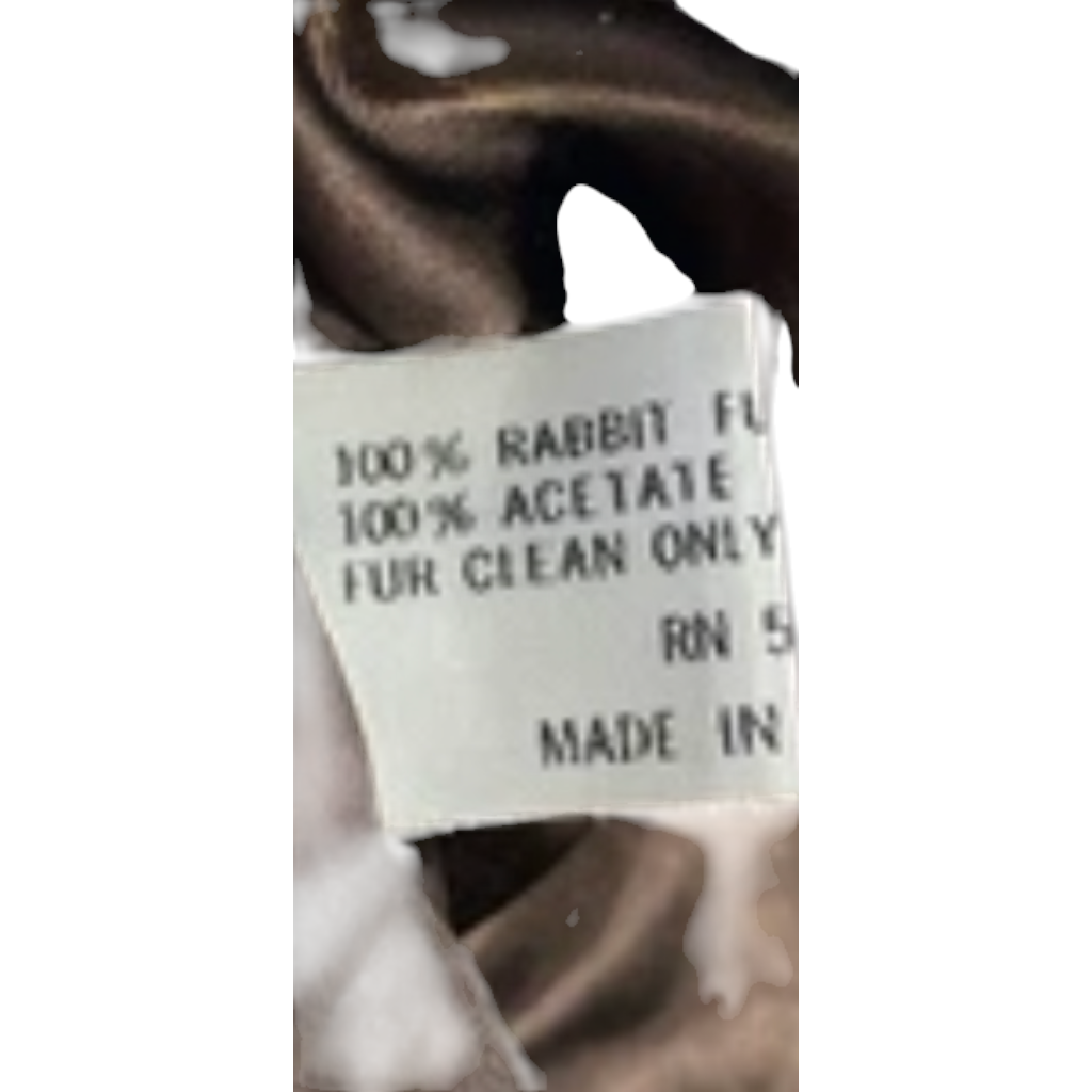 Recycle Me Fancy vintage Fur Experts rabbit fur jacket care label showing material composition and origin