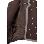 Recycle Me Fancy vintage chocolate brown crepe jacket with silver dotted embellishments and striped trim detail