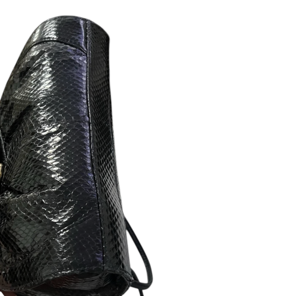 Recycle Me Fancy vintage Pantera black snakeskin hard-body crossbody bag with a glossy textured finish