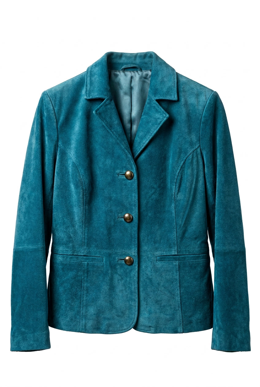 Dusty Teal Genuine Leather Jacket / Blazer — Tailored Three-Button Style