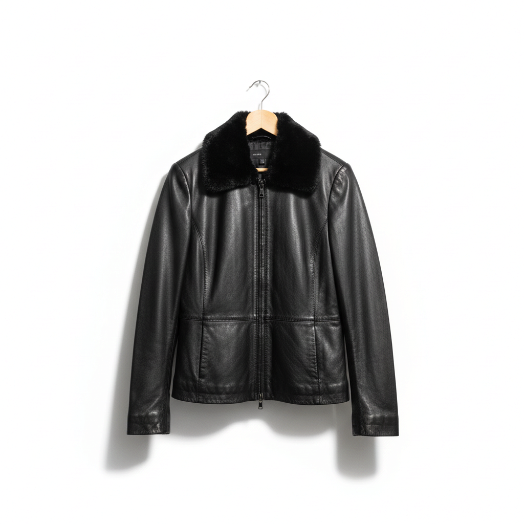 Vintage AVANTI Black Leather Jacket with Faux Fur Collar | Size Large