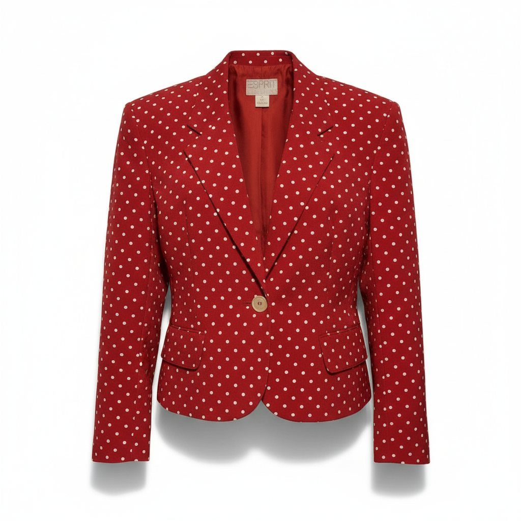 ESPRIT Vintage 1990s Red White Polka Dot Cropped Blazer Size M