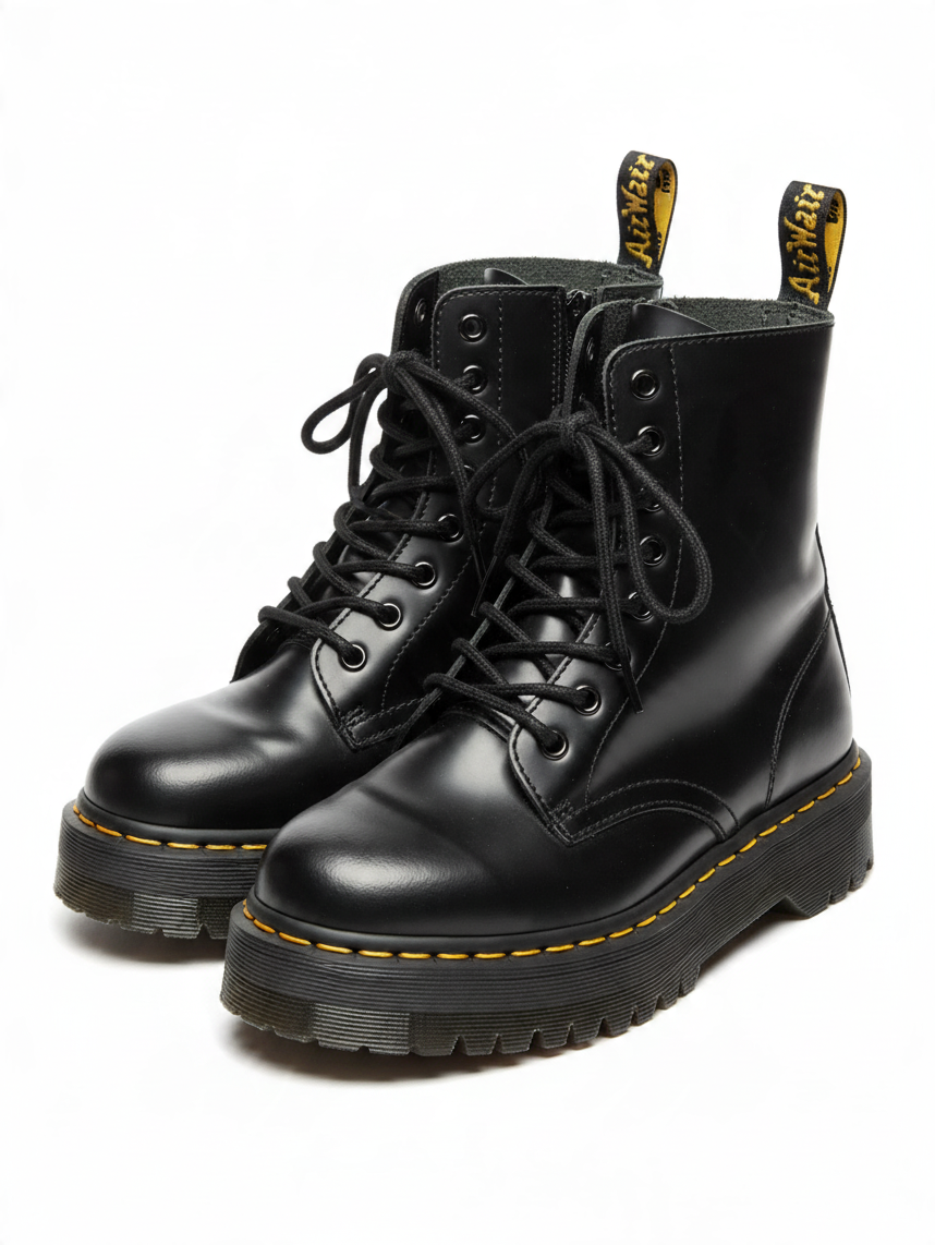 Dr. Martens Jadon Black Leather Platform Combat Boots – Size 6