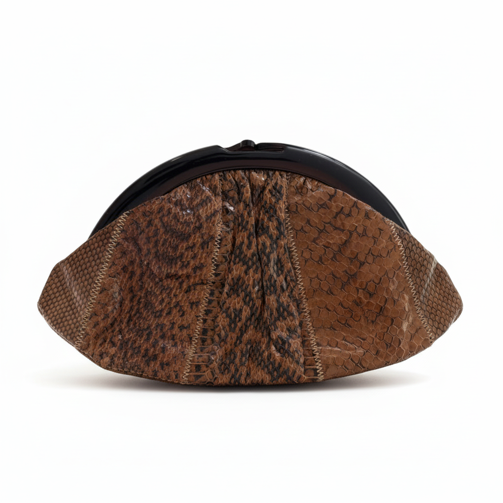 Vintage 1970s MARGOLM Italian Snakeskin Clutch | Bakelite Kiss-Lock
