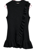COMMENSE Black Sleeveless Ribbed Knit Top with Ruffle Detail