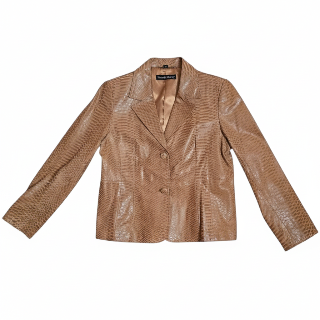 Pamela McCoy Vintage Tan Textured Leather Blazer | Size L