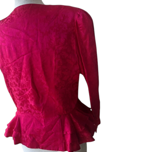 Recycle Me Fancy vintage Adrianna Papell fuchsia silk peplum jacket with tonal floral jacquard pattern