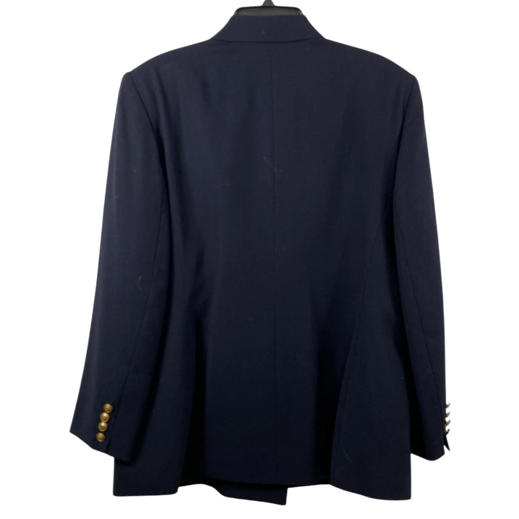 Recycle Me Fancy vintage Lauren Ralph Lauren navy wool blazer, back view showing structured tailoring.