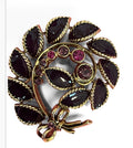 Vintage Amethyst Glass Leaf Wreath Brooch, Gold-Tone