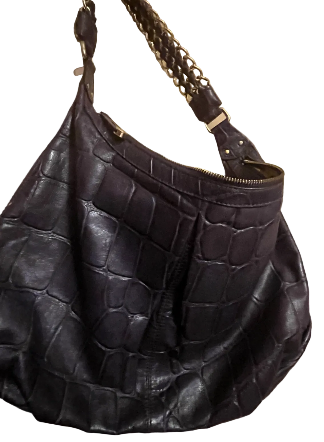 Antonio Melani Purple Croc-Embossed Hobo Handbag | Gold-Tone Chain Handle