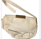 Vintage Brand Aspects 1990s White Leather Crossbody Bag with Woven Panel- Made in Argentenia