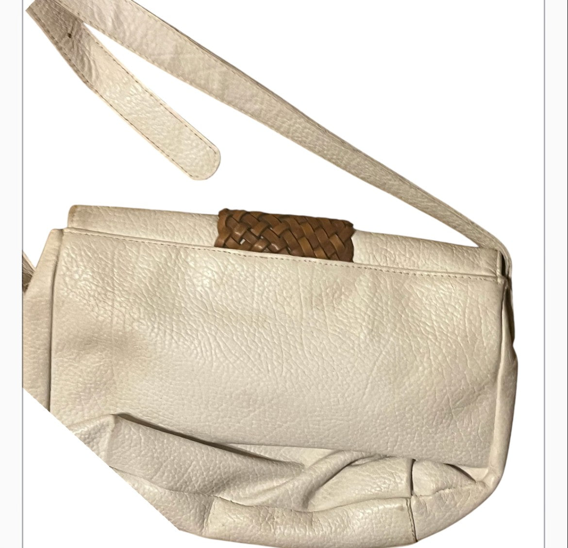 Vintage Brand Aspects 1990s White Leather Crossbody Bag with Woven Panel- Made in Argentenia