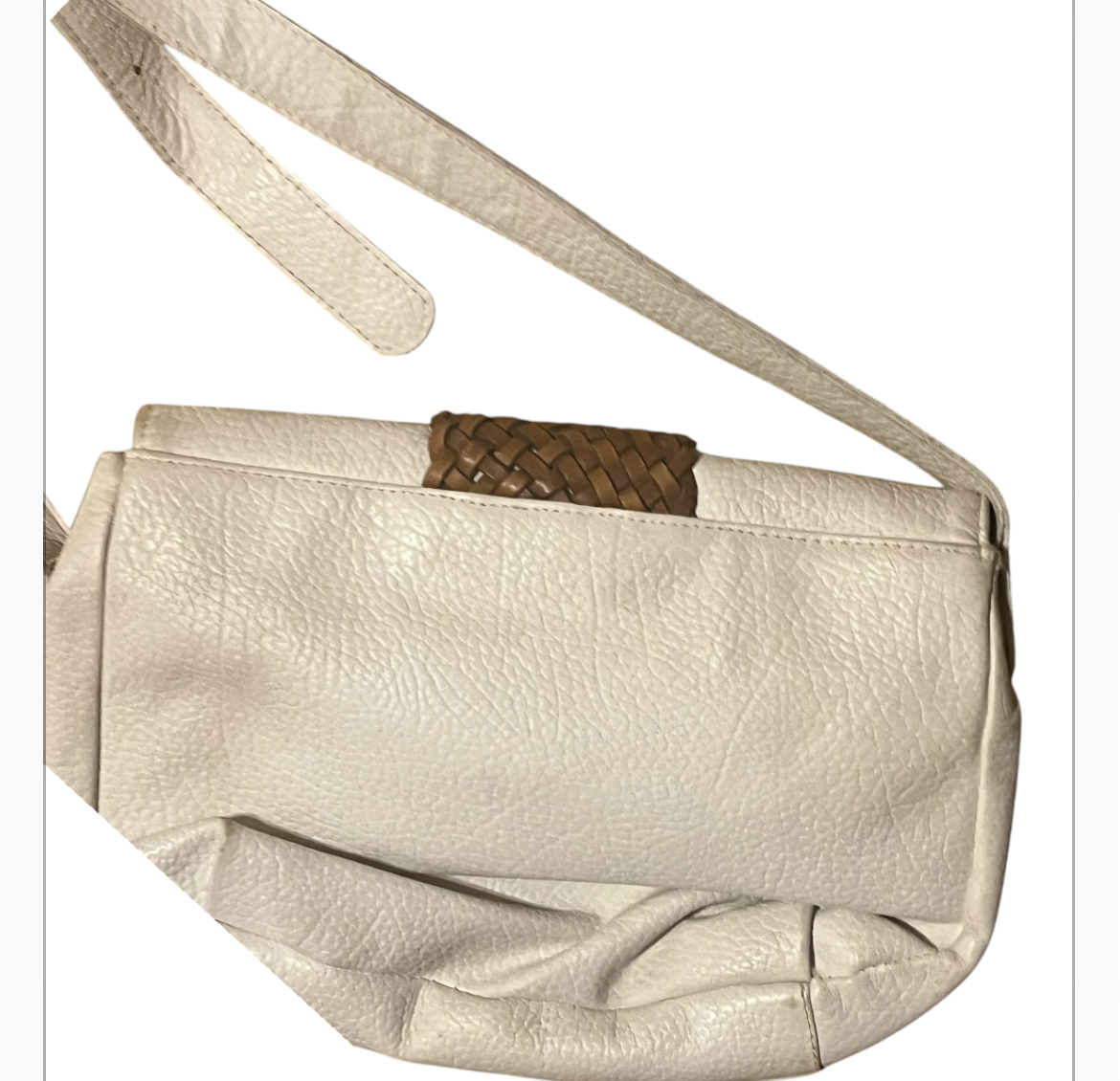 White Leather Crossbody Bag with Woven Panel — Vintage