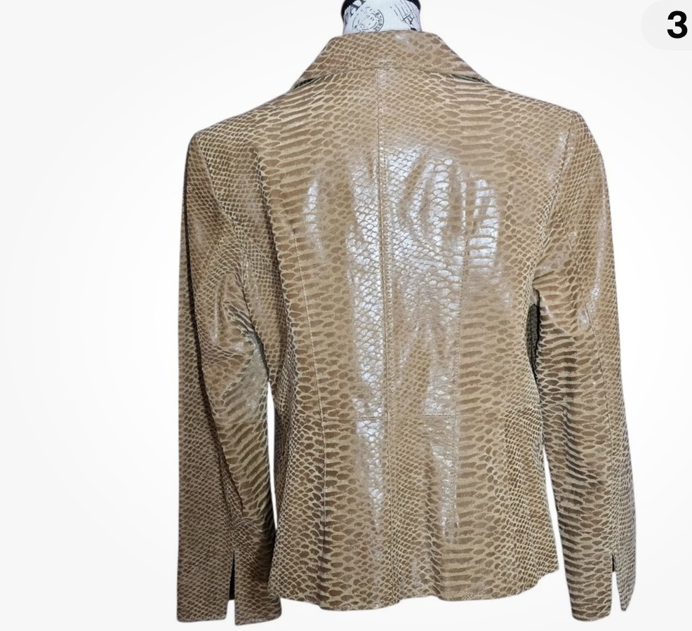 Pamela McCoy Vintage Tan Textured Leather Blazer | Size L