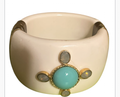 Ivory Chunky Bangle Bracelet — Vintage Gold-Tone Accent- Heavy crafted