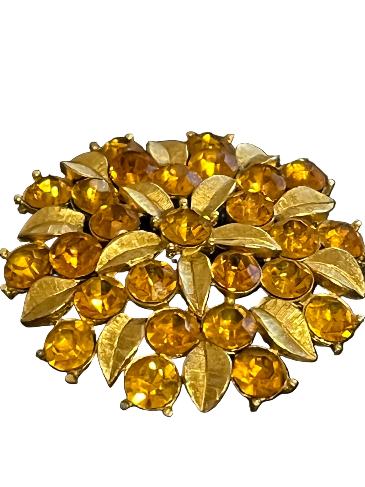 Vintage Sarah Coventry Amber Rhinestone & Gold-Tone Floral Brooch — individual component of the Pink Box edit