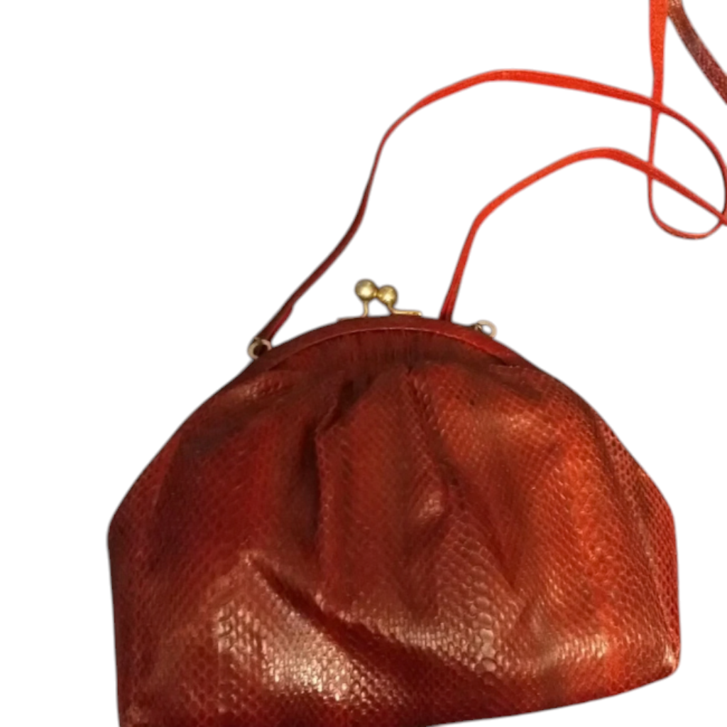 Recycle Me Fancy vintage Noblesse red genuine snakeskin crossbody purse with gold-tone kiss-lock frame closure