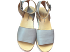 Recycle Me Fancy Lucky Brand Joodith gray leather platform espadrille sandals with adjustable ankle straps.