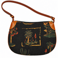 Vintage Tommy Bahama Small Tropical Tapestry Shoulder Bag – Black & Cognac