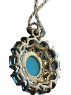 Sterling Silver Blue Cabochon & Pale Blue Halo Pendant