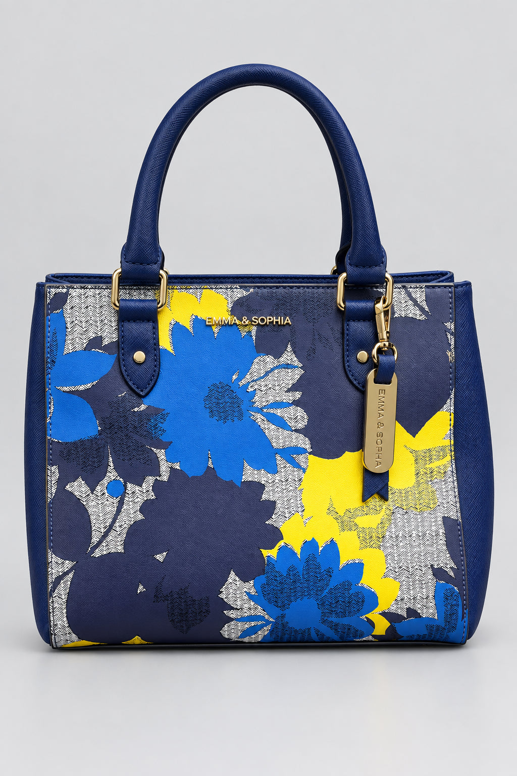 Emma & Sophia Blue Floral Structured Satchel Handbag