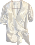 Victor Costa Ivory Metallic Organza Wrap Blouse with Bow