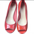 Recycle Me Fancy Cole Haan Nike Air coral red patent leather peep toe flats with comfortable cushioned insoles