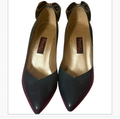 Teal green Patent Pumps with Bronze Bow Heel — Vintage Proxy