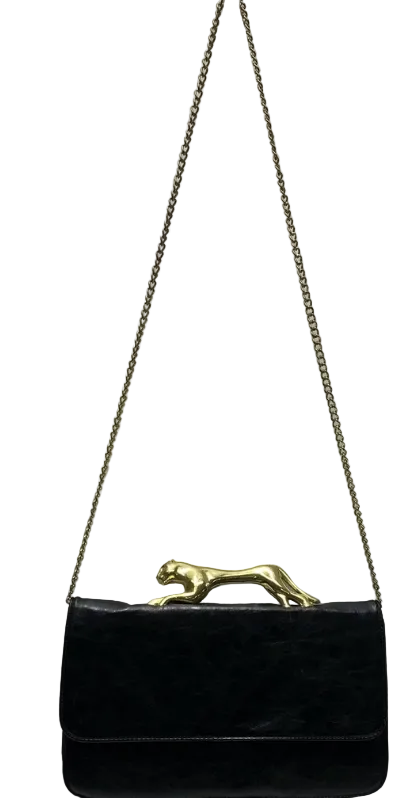 Deena & Ozzy panther handle shoulder bag with gold chain