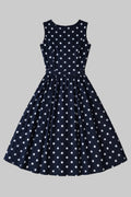 Lauren Ralph Lauren navy polka dot fit and flare dress back view