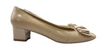 My Ferragamo tan patent Vara bow block heel pumps side view